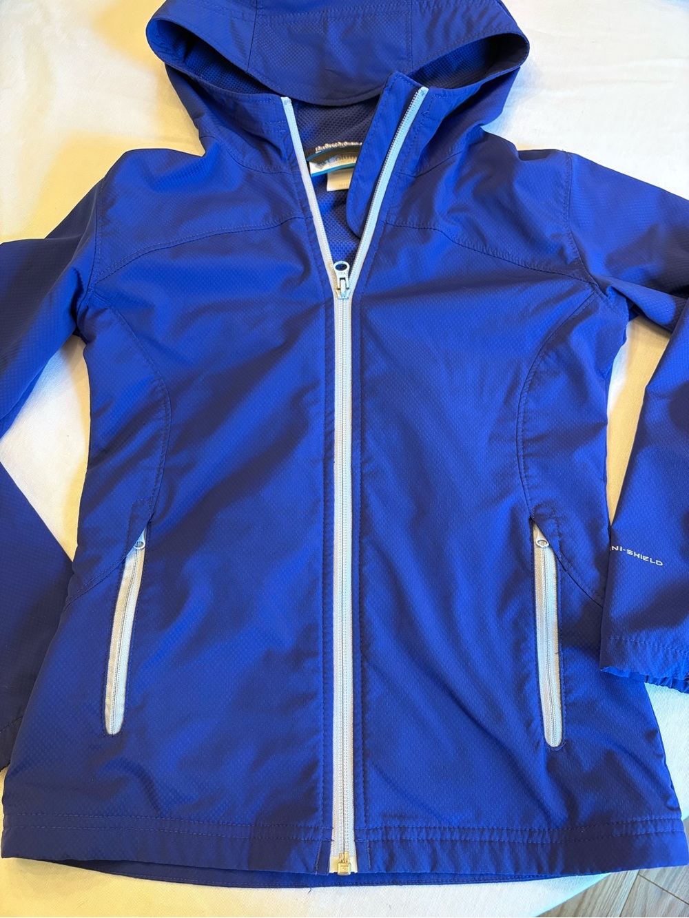 Girls' Hooded Blue Rain Jacket with Zip Pockets